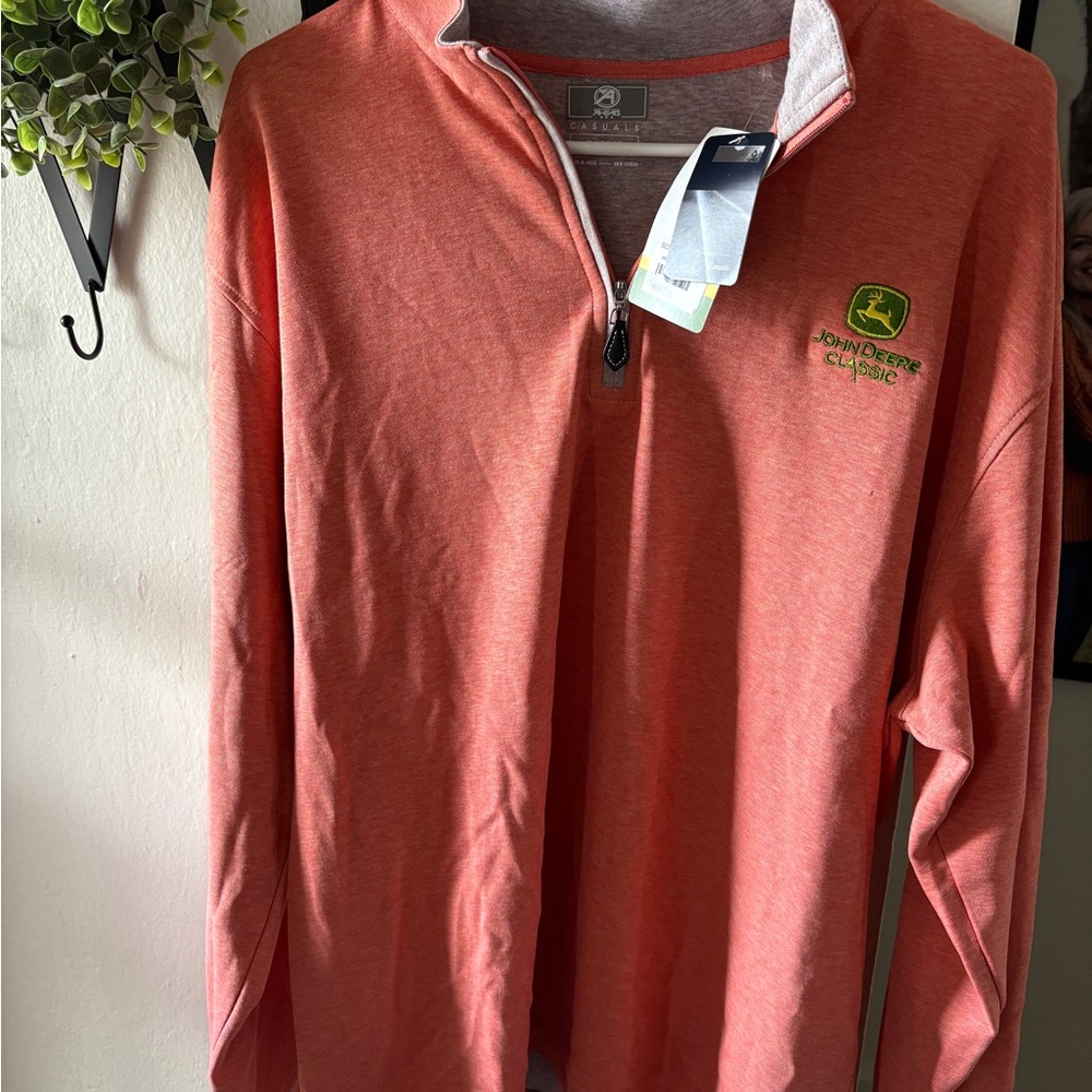 NWT Men’s John Deere Classic Coral Quarter-Zip Pullover